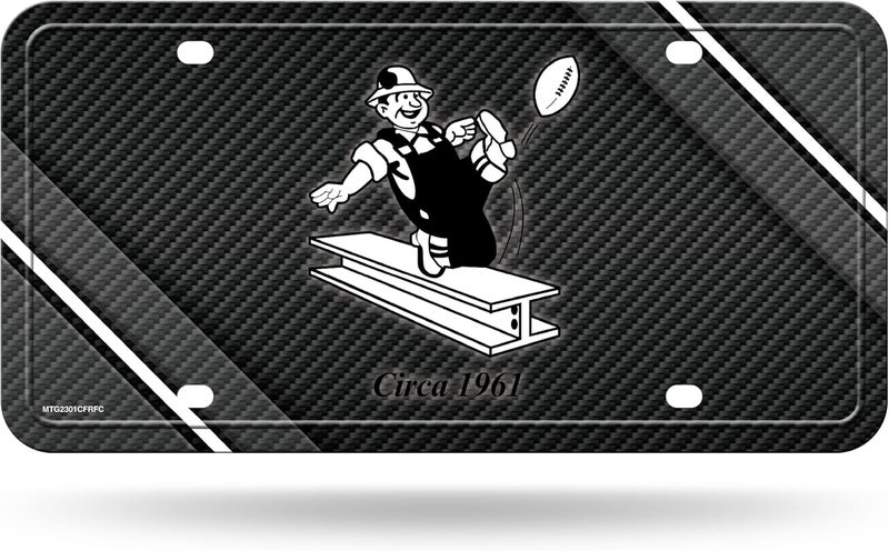 NFL Football Pittsburgh Steelers Retro Carbon Fiber Design Metal Auto Tag 6" x 12" - Great for Truck/Car/SUV